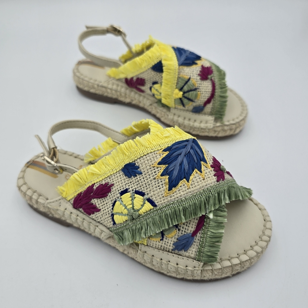 NWOT Sam Edelman Kayden Kids Espadrille Sandals, Colorful Floral Embroidery, 13